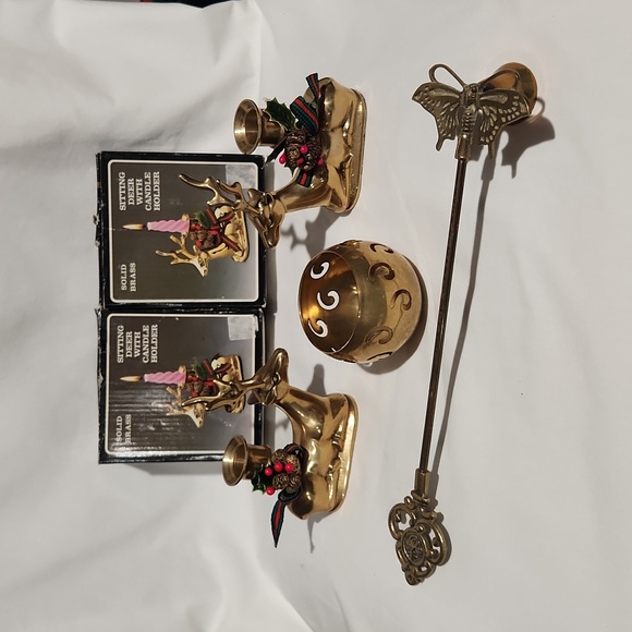 Solid Brass Sitting Deer Candle Holder, Votive Holder and Candle Snuffer Bundle - Picture 1 of 16
